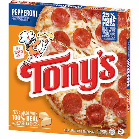 Tonys Pizzeria Style Pepperoni Pizza, 16 x 18.56 oz Case - Alternate product angle or state