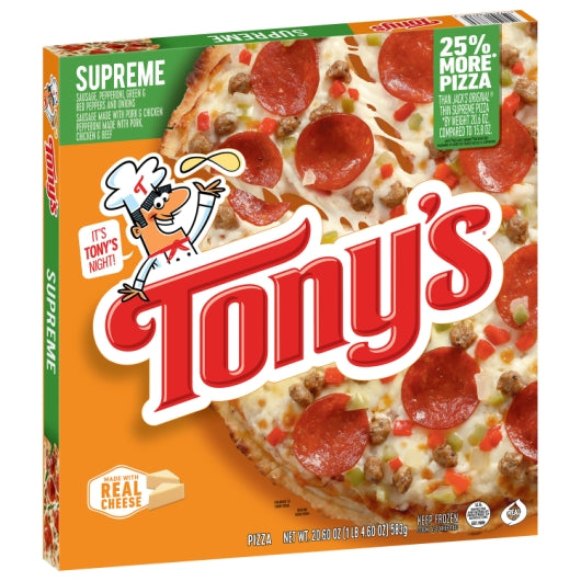 Tonys Pizzeria Style Supreme Pizza, 16 x 20.6 oz Case - Alternate product angle or state