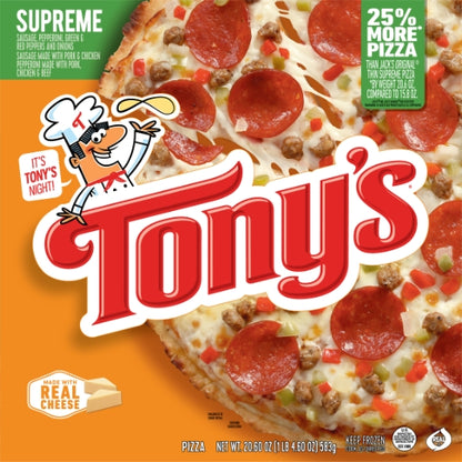 Tonys Pizzeria Style Supreme Pizza, 16 x 20.6 oz Case - Front/center packaged product image