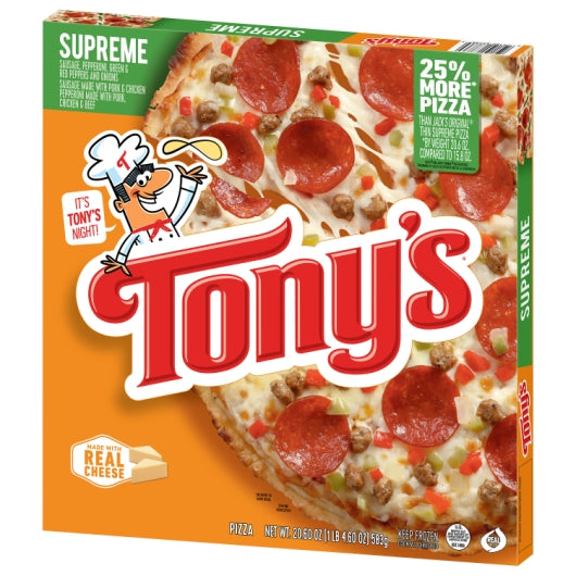 Tonys Pizzeria Style Supreme Pizza, 16 x 20.6 oz Case - Alternate product angle or state
