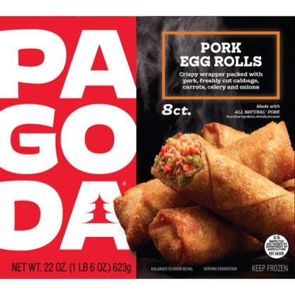 Pagoda Pork Egg Rolls, 8 x 22 oz Case - Frozen Snacks & Appetizers