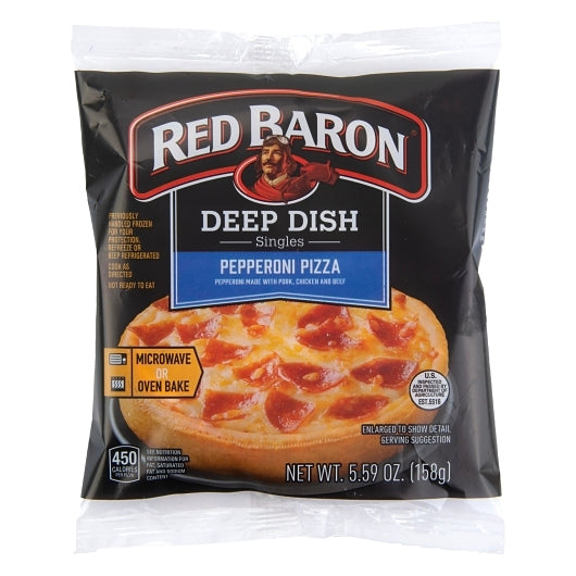 Red Baron 5 Inch Deep Dish Singles Pepperoni Pizza, 12 x 5.59 oz Case - Prepared Foods