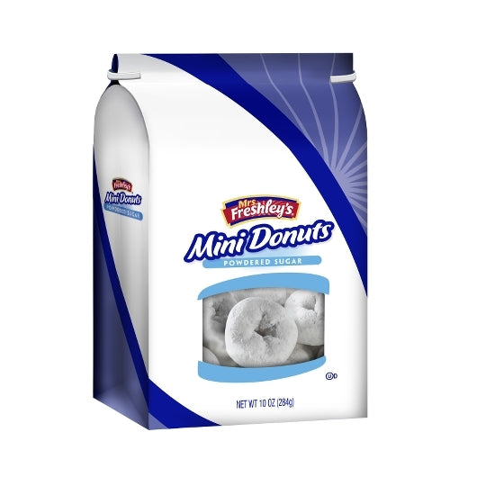Mrs. Freshley's Powdered Sugar Mini Donut, 12 x 10 oz Case - Bakery & Desserts