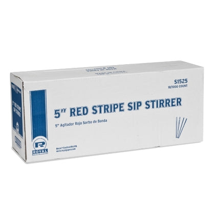Royal 5 Inch White With Red Stripe Sip Straw, 10 x 1000 each Case - Straws & Stirrers