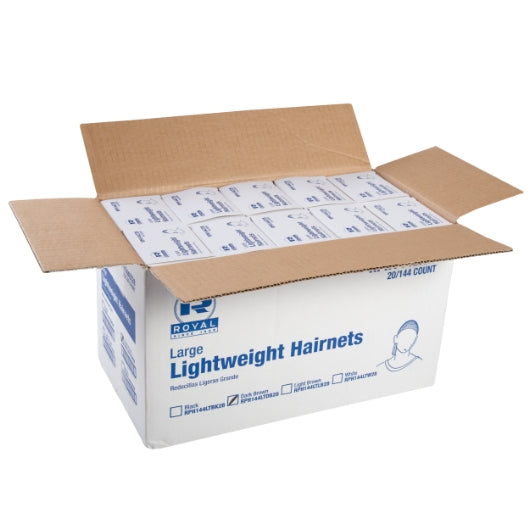 Royal 28 Inch Latex Free Dark Brown Light Weight Hairnet, 20 x 144 each Case - DOT product image 4