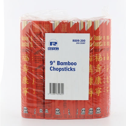 Royal 9 Inch Bamboo Chopsticks In Red Paper Sleeve, 10 x 100 each Case - Disposable Cutlery