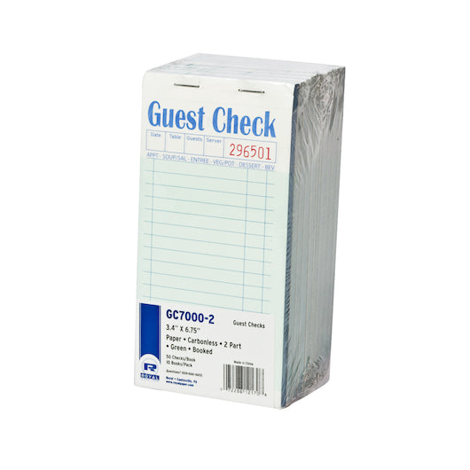 Royal Paper Carbonless 2 Part Booked Guest Check, 5 x 10 each Case - Guest Checks & Register Rolls