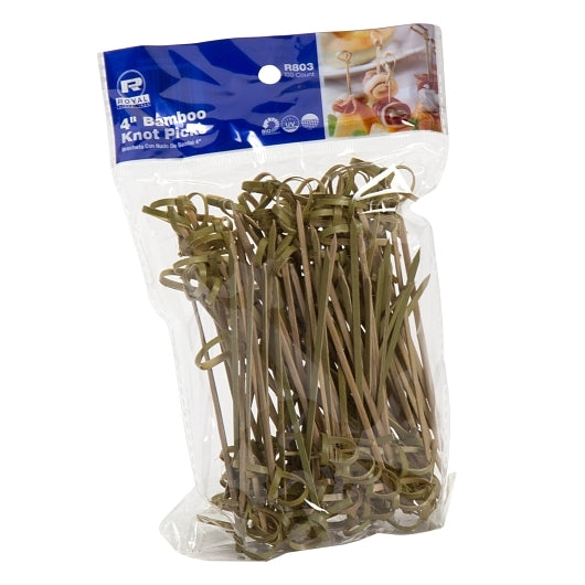 Royal 4 Inch Bamboo Knot Pick, 10 x 100 each Case - Toothpicks & Skewers