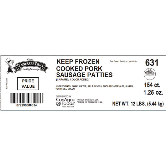 Odom Tennessee Pride Value Fully Cooked 3.25 Inch Formed Mild Sausage Patties, 1 x 154 x 1.25 oz Case - Frozen Meat &