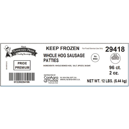 Odoms Tennessee Pride Premium Fresh Sliced 3 Inch Formed Mild Sausage Patties, 1 x 96 x 2 oz Case - Frozen Meat &