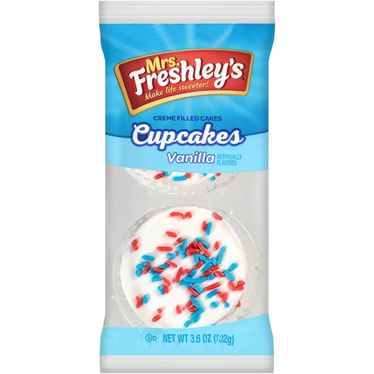 Mrs.Freshleys Vanilla Creamy Vanilla Cupcake with Sprinkles, 6 x 6 x 3.6 oz Case - Bakery & Desserts