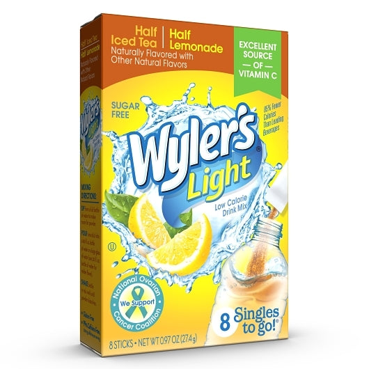 Wylers Light Half Iced Tea Half Lemonade Drink Mix Singles To Go, 12 x 8 ct Case - Beverages