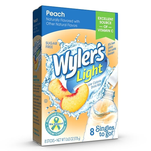 Wylers Light Peach Drink Mix Singles To Go, 12 x 8 ct Case - Beverages