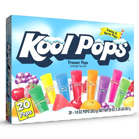 Kool Pops Assorted Freezer Pops - Watermelon, Tropical, Berry, Cherry, Orange, Grape, Strawberry, & Lemon Lime, 16 x 20