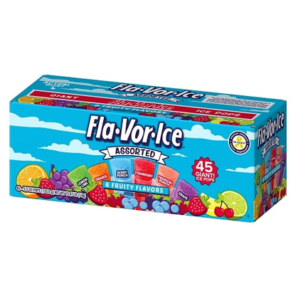 Fla-Vor-Ice Giant Lemon Lime, Orange, Berry Punch, Strawberry, Tropical Punch, and Grape Assorted Freezer Bars, 45 x 5.5