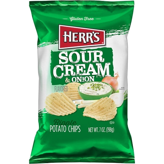 Herr Brands Sour Cream & Onion Chips, 12 x 7 oz Case - Snacks