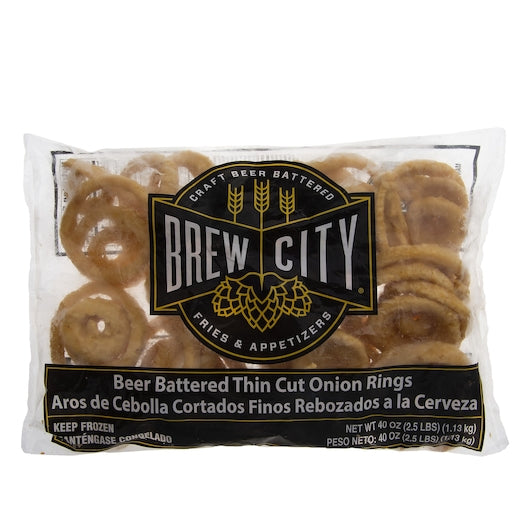 Brew City Beer Battered Thin Cut Onion Rings, 6 x 2.5 lb Case - Frozen Vegetables & Sides