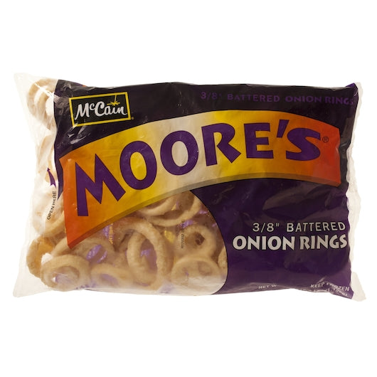 Moores 3/8" Battered Onion Rings, 6 x 2.5 lb Case - Frozen Vegetables & Sides