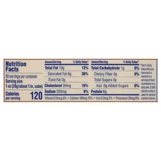 Tillamook Cheddar Medium Yellow Cheese, 2 x 5 lb Case - Nutrition facts label