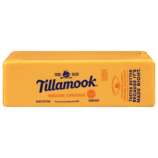 Tillamook Cheddar Medium Yellow Cheese Loaf, 2 x 5 lb Case - Cheese & Dairy