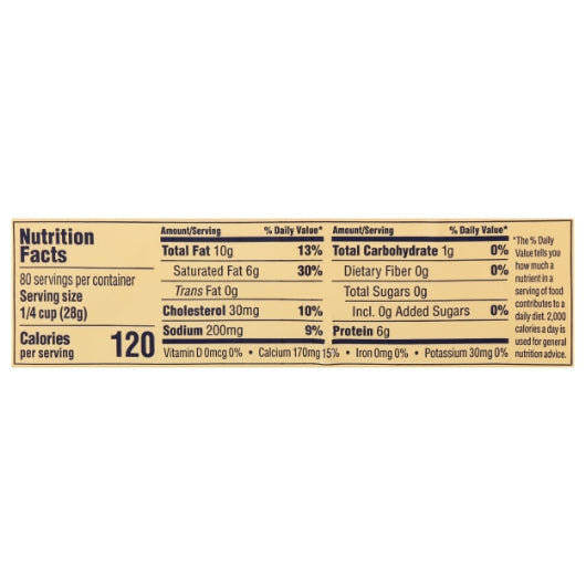 Tillamook Sharp Cheddar Shredded Cheese, 4 x 5 lb Case - Nutrition facts label