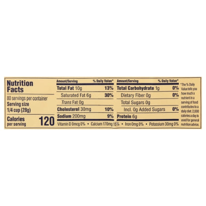 Tillamook Sharp Cheddar Shredded Cheese, 4 x 5 lb Case - Nutrition facts label