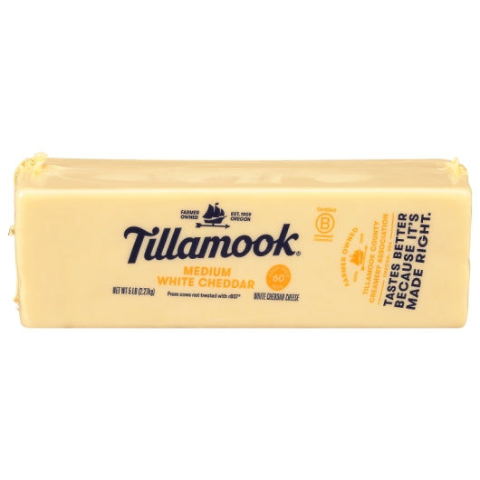 Tillamook Medium White Cheddar Cheese Loaf, 2 x 5 lb Case - Cheese & Dairy
