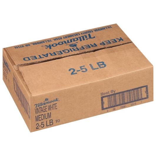 Tillamook Medium White Cheddar Cheese, 2 x 5 lb Case - GS1 closed shipping case image