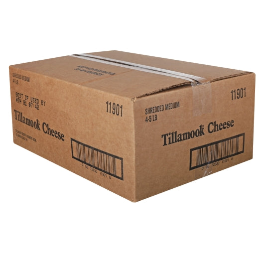 Tillamook Medium Shredded Cheddar Cheese, 4 x 5 lb Case - GS1 closed shipping case image