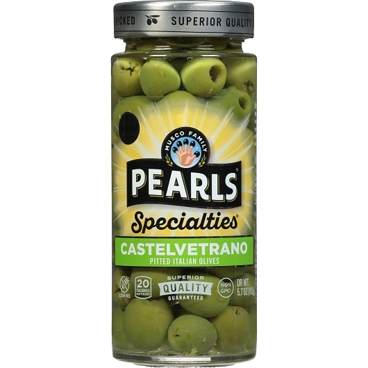 Pearls Castelvetrano Pitted Italian Olives Jar, 6 x 5.7 oz Case - Condiments & Sauces