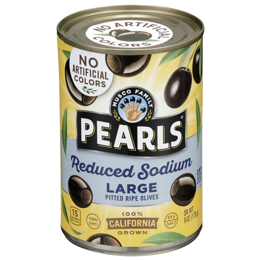 Pearls Reduced Sodium Large Pitted Olives Canned, 12 x 6 oz Case - Condiments & Sauces