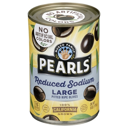 Pearls Reduced Sodium Large Pitted Olives Canned, 12 x 6 oz Case - Condiments & Sauces
