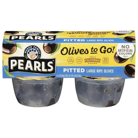 Pearls Black Pitted Olives To Go, 6 x 4.8 oz Case - Condiments & Sauces