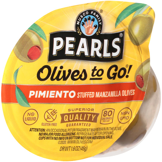 Pearls Pimento Stuffed Manzanilla Olives To Go, 8 x 12 x 1.6 oz Case - DOT product image 3