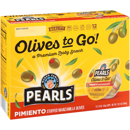 Pearls Pimento Stuffed Manzanilla Olives To Go, 8 x 12 x 1.6 oz Case - DOT product image 2