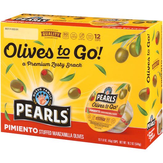 Pearls Pimento Stuffed Manzanilla Olives To Go, 8 x 12 x 1.6 oz Case - DOT product image 4