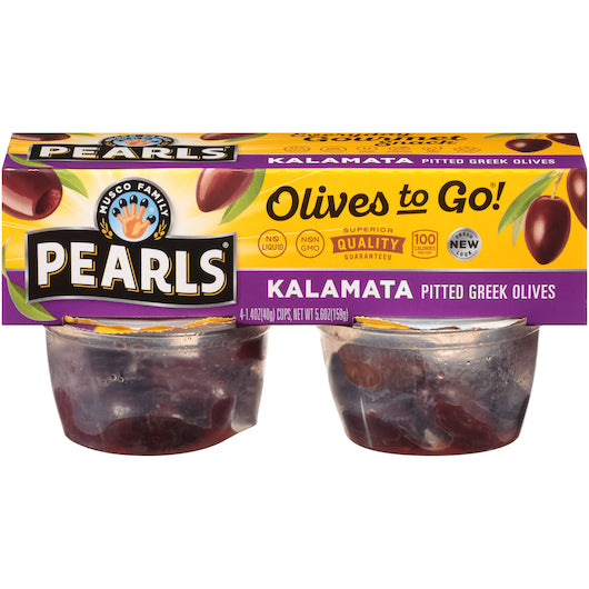 Pearls Kalamata Pitted Olives To Go, 6 x 5.6 oz Case - Condiments & Sauces
