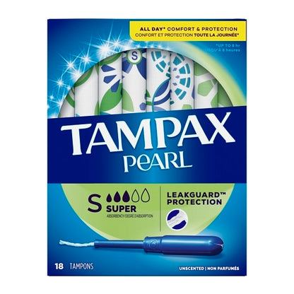 Tampax Pearl Super Unscented Tampons with Inners, 4 x 3 x 18 ct Case - Health & Personal Care
