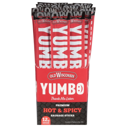 Old Wisconsin Yumbo Hot & Spicy Old Wisconsin Sticks, 4 x 20 x 2 oz Case - Meat, Poultry & Seafood