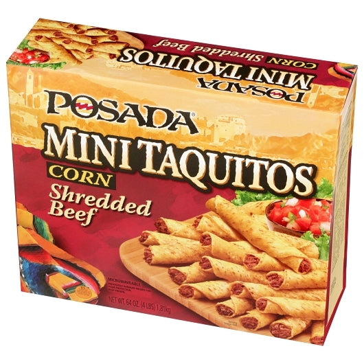 Posada Mini Shredded Beef Taquito, 4 x 4 lb Case - Frozen Snacks & Appetizers