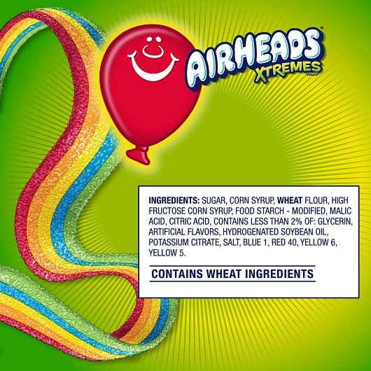 Airheads Rainbow Berry Belt Xtremes, 12 x 12 x 3 oz Case - Candy & Confections
