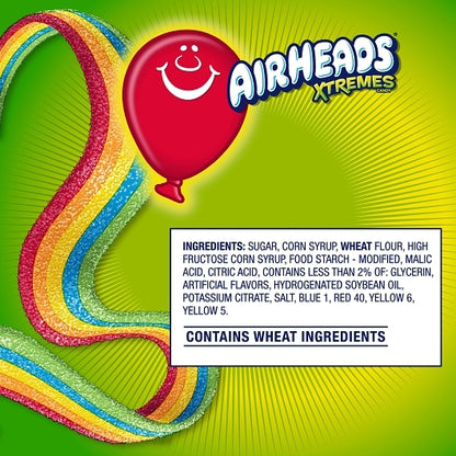 Airheads Rainbow Berry Belt Xtremes, 12 x 12 x 3 oz Case - Candy & Confections