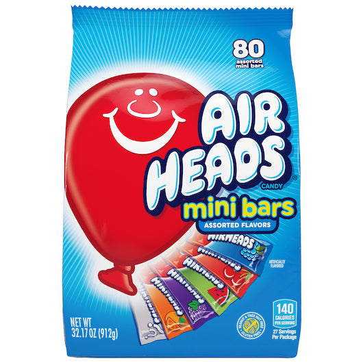 Air Heads Assorted Mini Assorted Flavor Grape, Orange, Cherry, White Mystery, Blue Raspberry, And Watermelon, 4 x 32.17