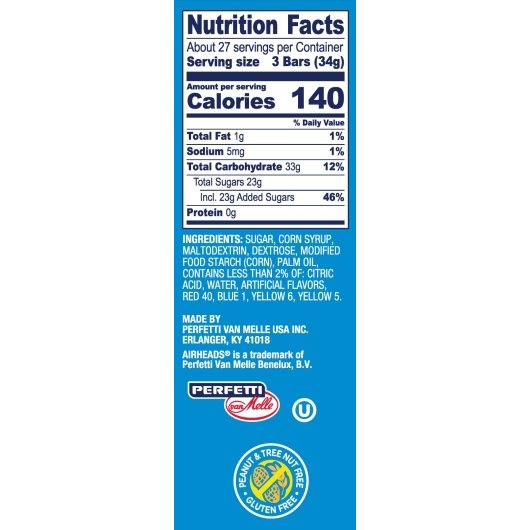Air Heads Assorted Mini Assorted Flavor Grape, Orange, Cherry, White Mystery, Blue Raspberry, And Watermelon, 4 x 32.17 - DOT product image 2