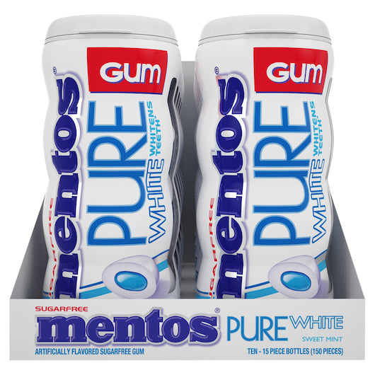 Mentos Sugar Free Pure White Sweet Mint Gum, 12 x 10 x 15 PC Case - Candy & Confections