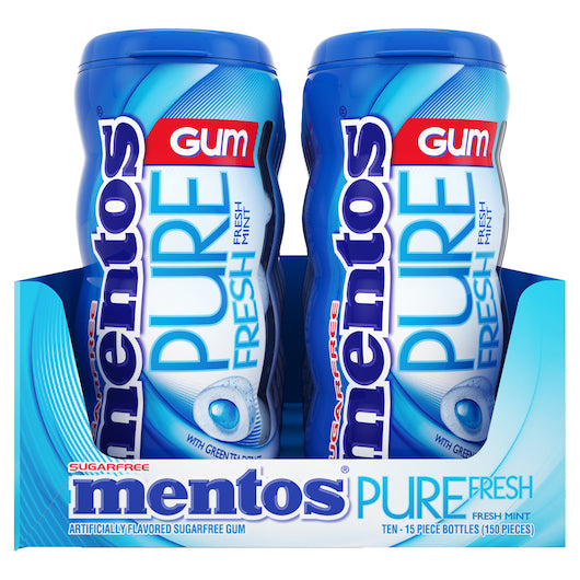 Mentos Pure Fresh Mint Gum, Pocket Bottle, 12 x 10 x 15 PC Case - Candy & Confections