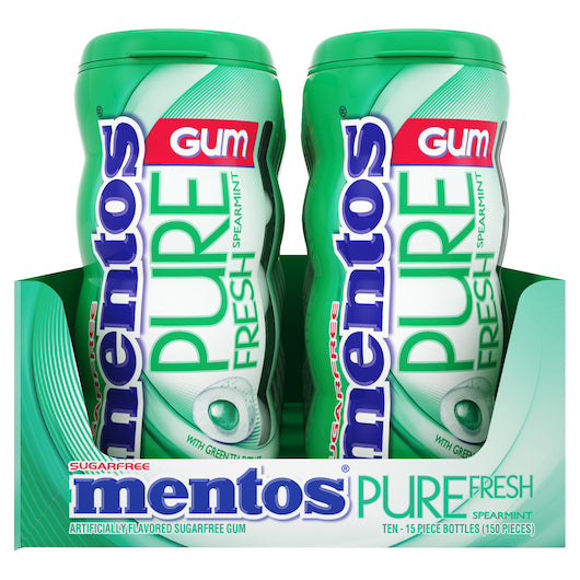 Mentos Sugar Free Pure Fresh Spearmint Gum, 12 x 10 x 15 PC Case - Candy & Confections