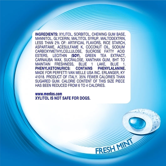 Mentos Sugar Free Pure Fresh Gum Fresh Mint Curvy Bottle, 6 x 6 x 50 PC Case - Candy & Confections