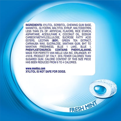 Mentos Sugar Free Pure Fresh Gum Fresh Mint Curvy Bottle, 6 x 6 x 50 PC Case - Candy & Confections