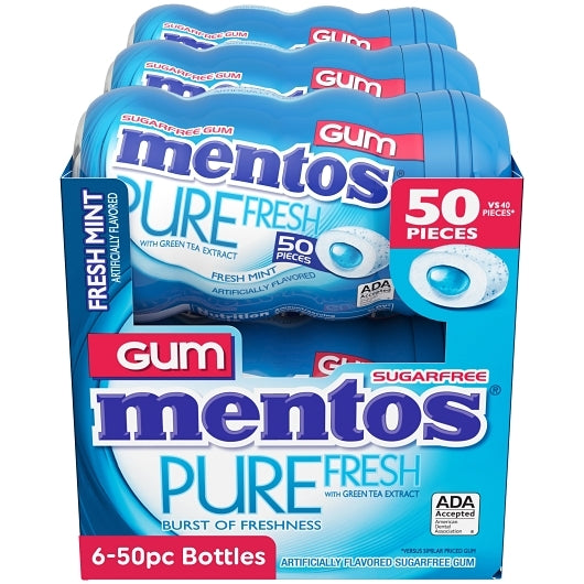 Mentos Sugar Free Pure Fresh Gum Fresh Mint Curvy Bottle, 6 x 6 x 50 PC Case - DOT product image 2